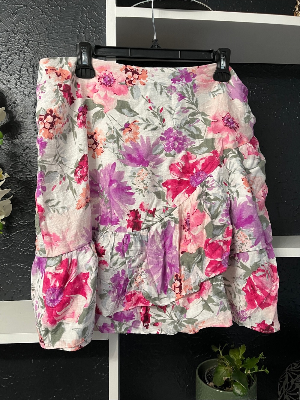 Express Floral Tiered Mini Skirt - Pink & Purple